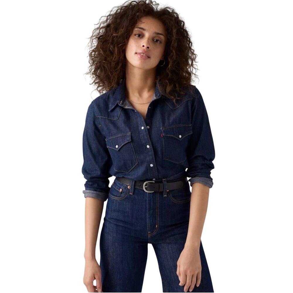 Levi’s Woman’s Ultimate Western Denim Pearl Snap Shirt Dark Wash Size Size XS